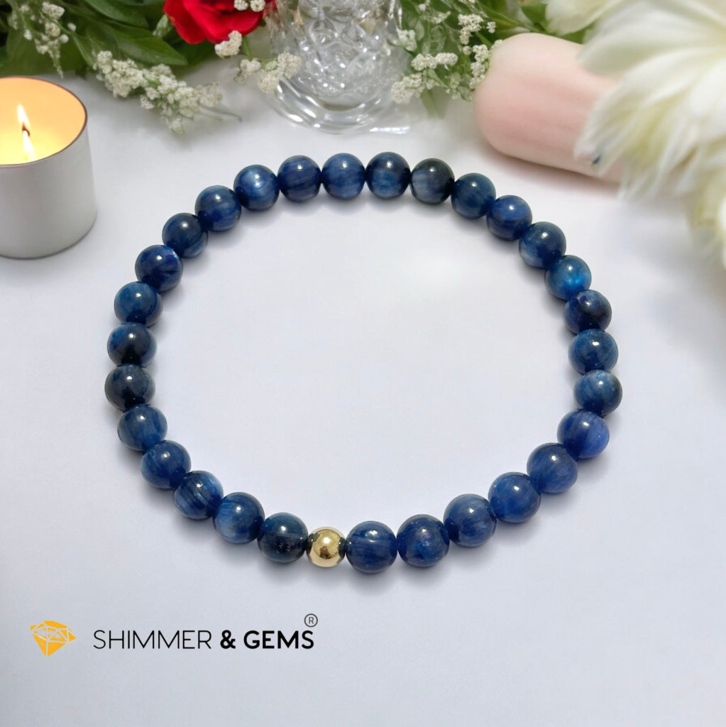 Blue Kyanite 6mm Bracelet with 5mm Gold Filled Bead (High Frequency)AA Grade