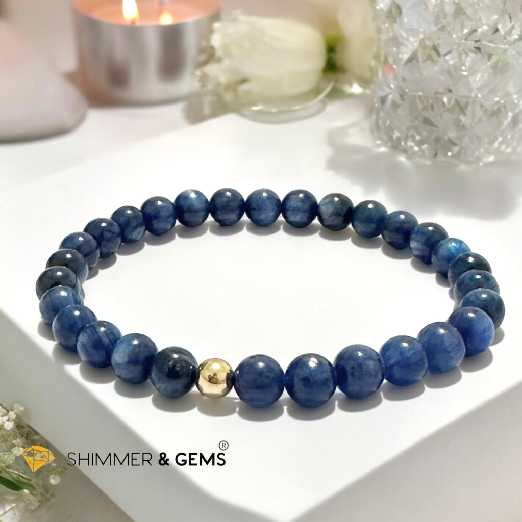 Blue Kyanite 6mm Bracelet with 5mm Gold Filled Bead (High Frequency)AA Grade