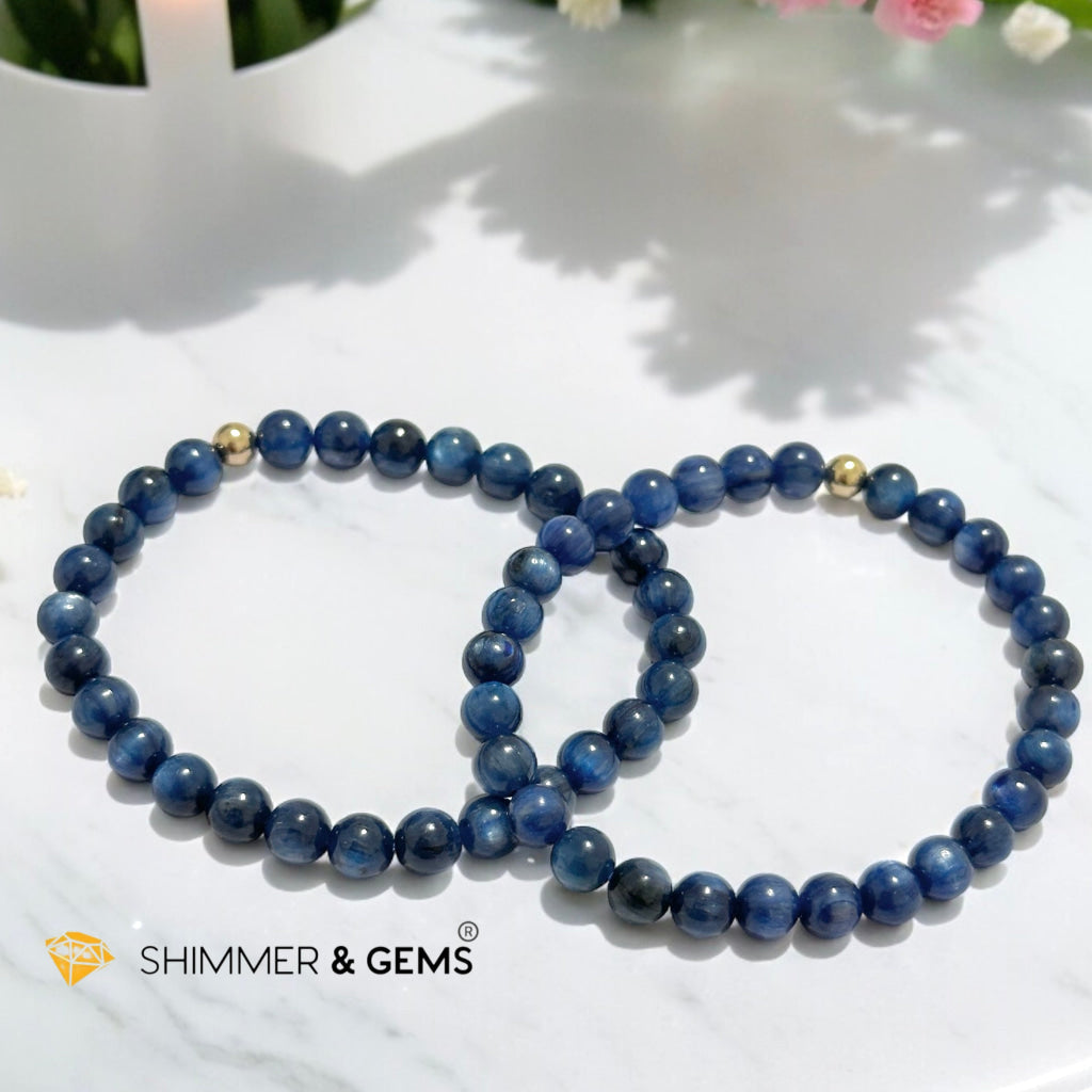 Blue Kyanite 6mm Bracelet with 5mm Gold Filled Bead (High Frequency)AA Grade