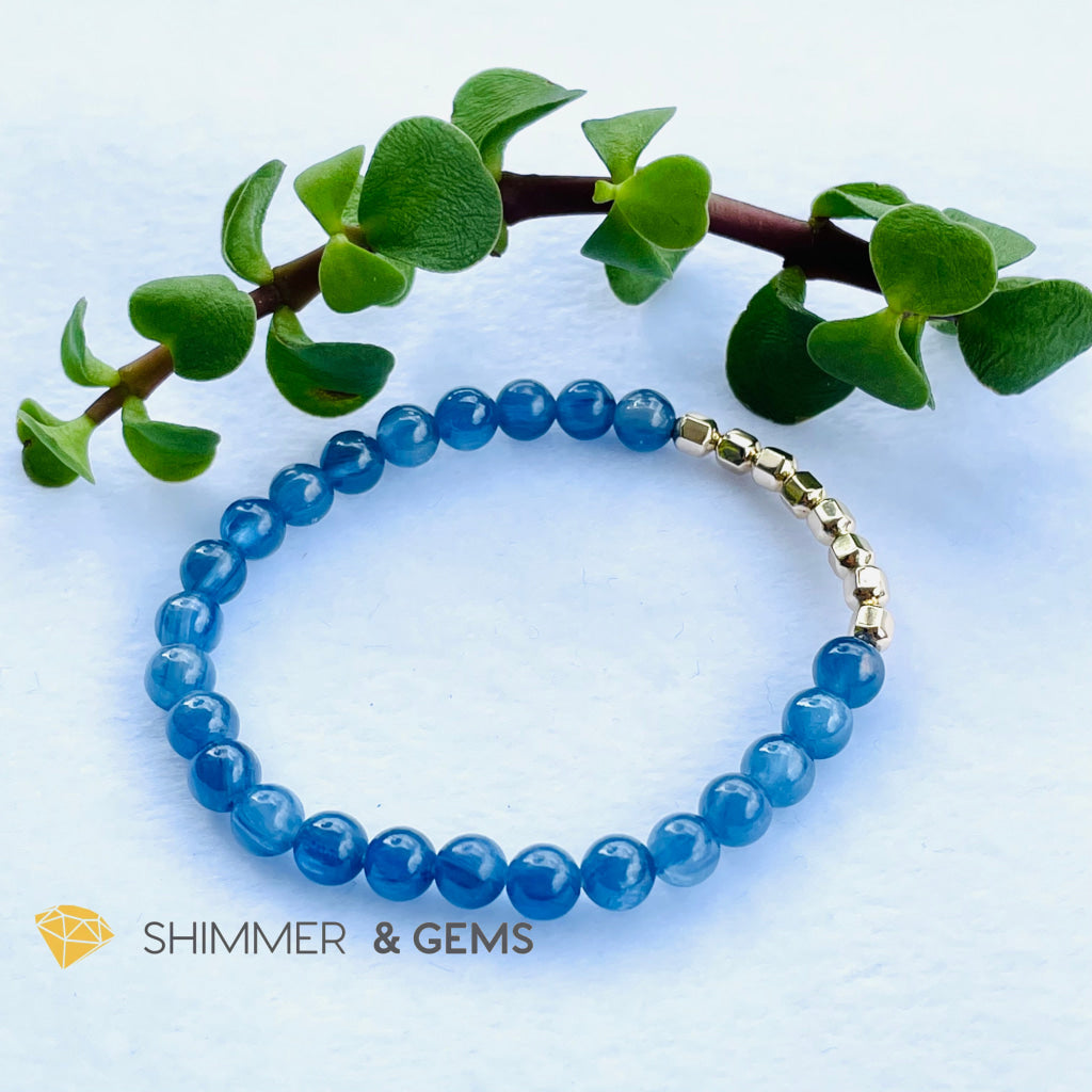 Blue Kyanite 6Mm Bracelet With Faceted 4Mm Gold Filled Beads (High Frequency) 5.5
