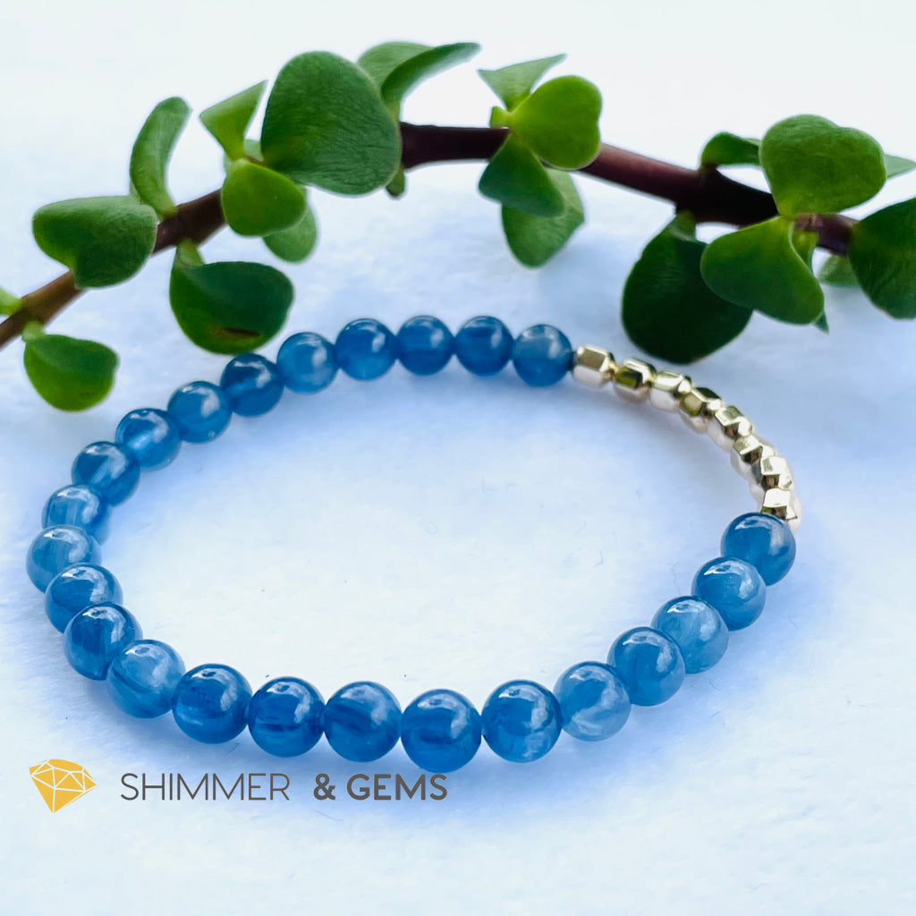 Blue Kyanite 6Mm Bracelet With Faceted 4Mm Gold Filled Beads (High Frequency)