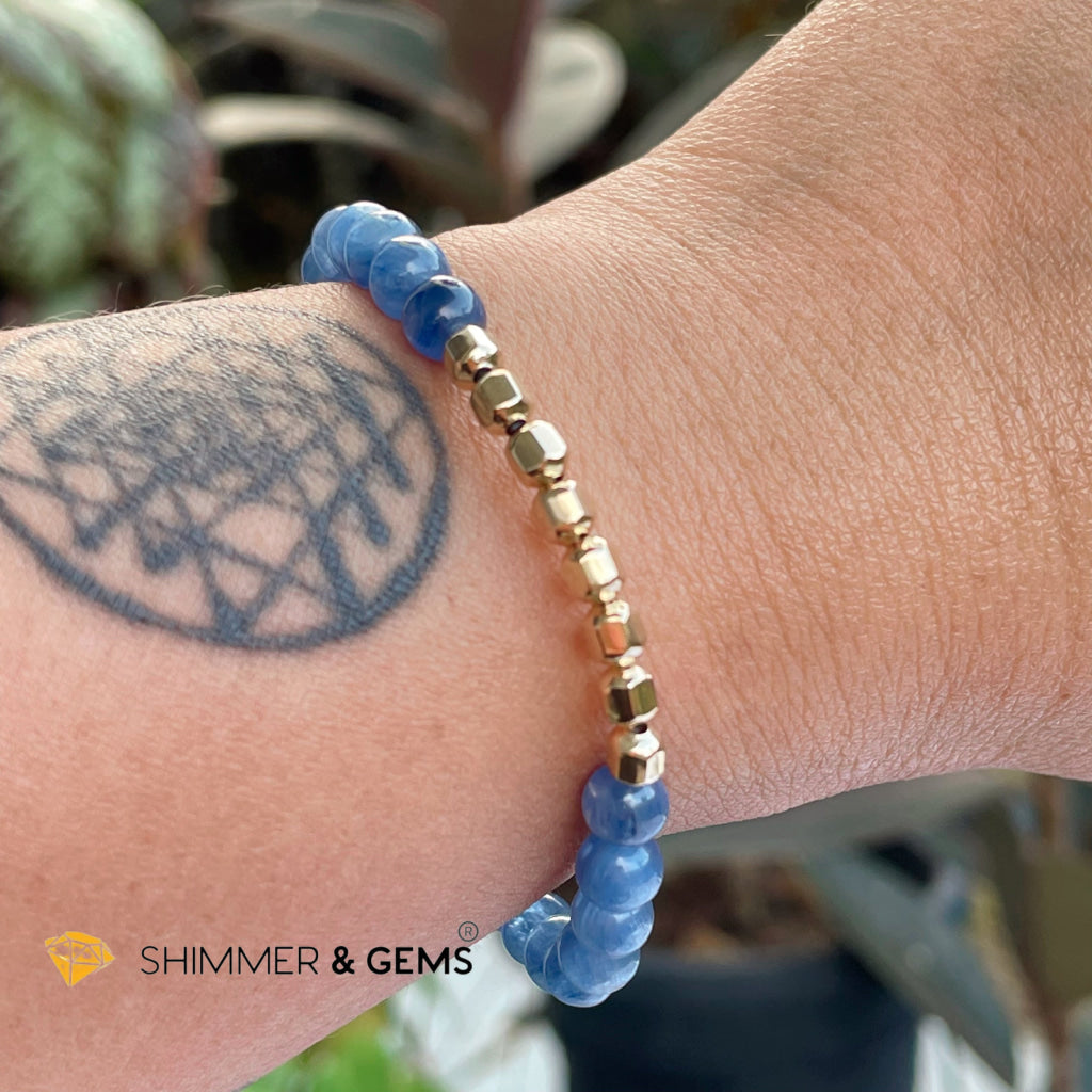 Blue Kyanite 6Mm Bracelet With Faceted 4Mm Gold Filled Beads (High Frequency)