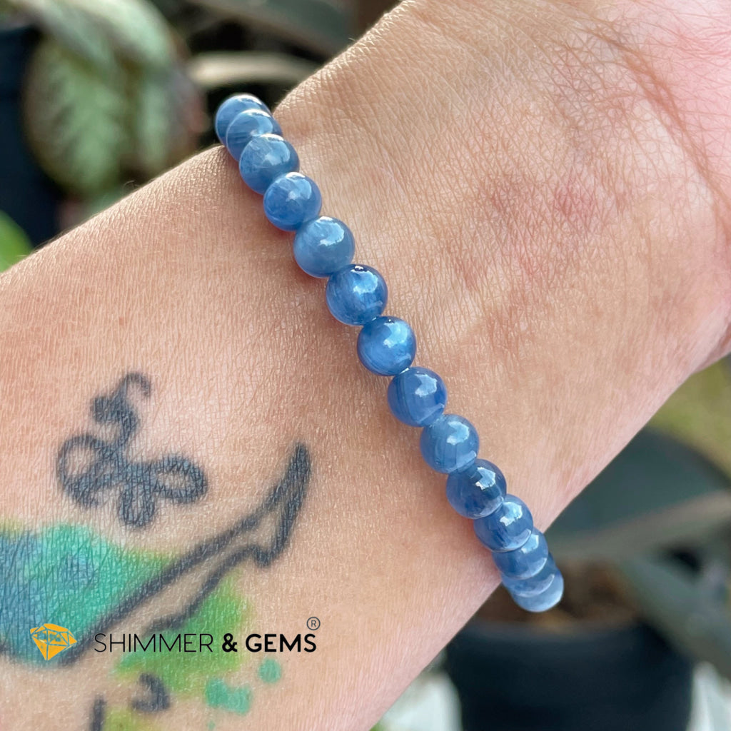 Blue Kyanite 6Mm Bracelet With Faceted 4Mm Gold Filled Beads (High Frequency)
