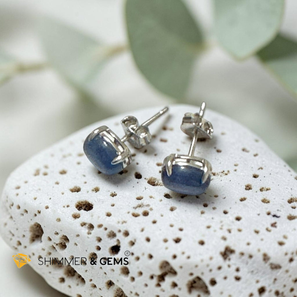 Blue Kyanite 6x8mm Oval 925 Silver Earrings