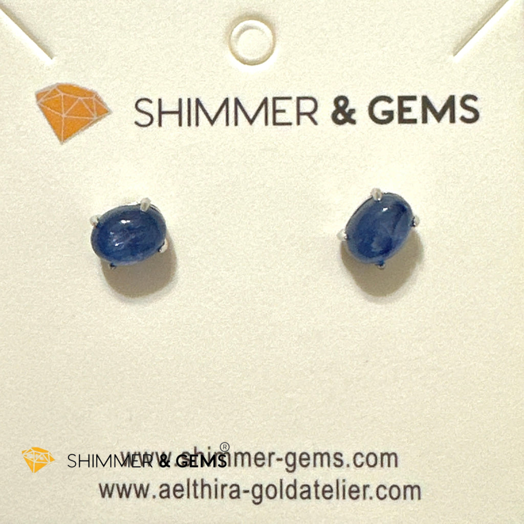 Blue Kyanite 6x8mm Oval 925 Silver Earrings