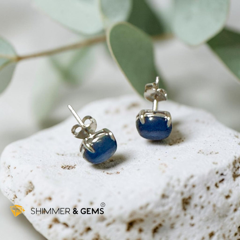 Blue Kyanite 6x8mm Oval 925 Silver Earrings