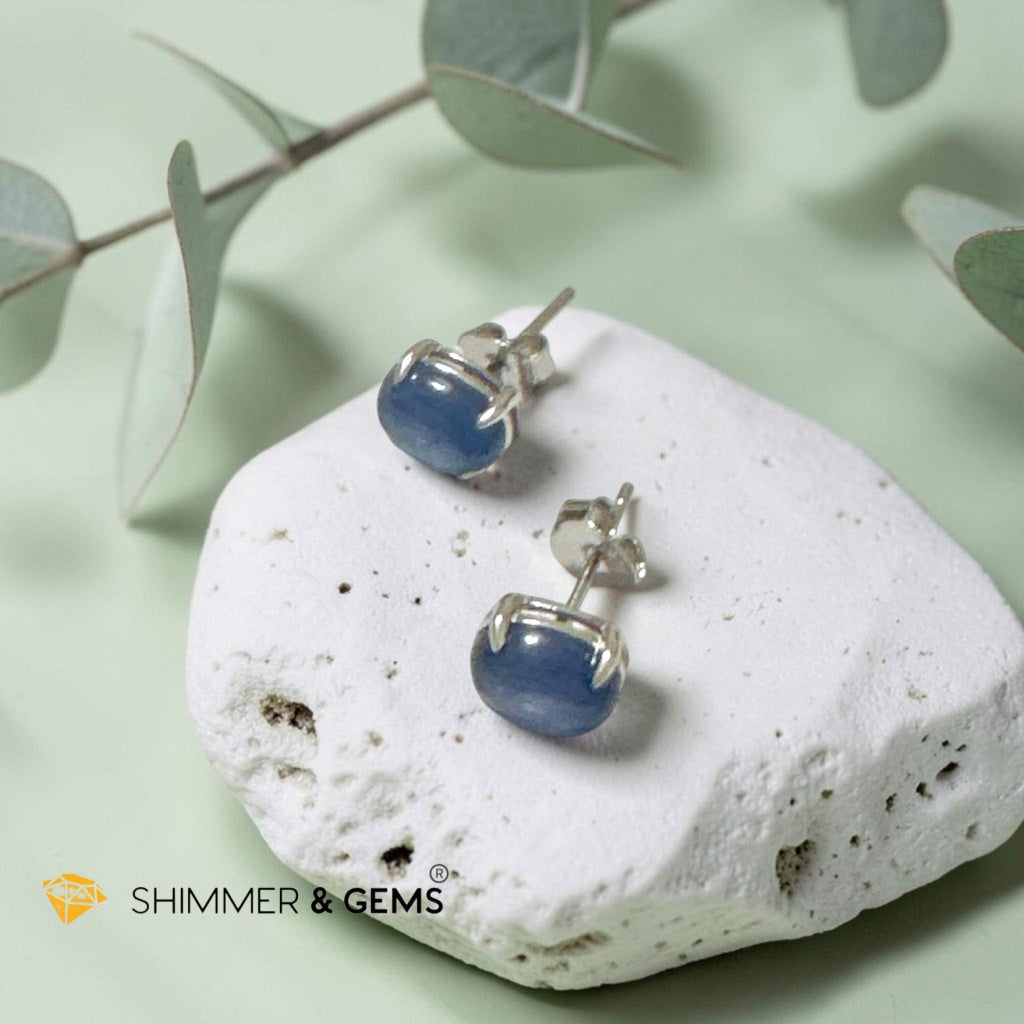 Blue Kyanite 6x8mm Oval 925 Silver Earrings