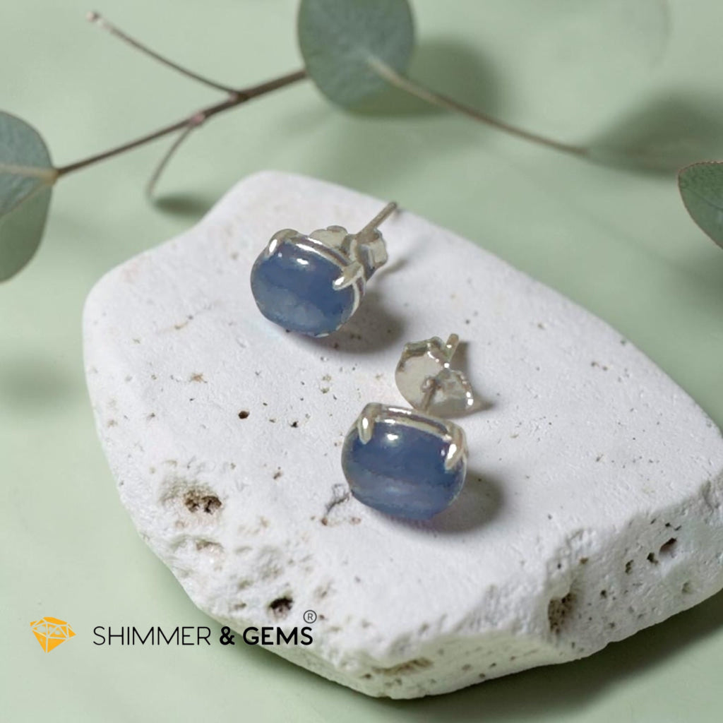 Blue Kyanite 6x8mm Oval 925 Silver Earrings