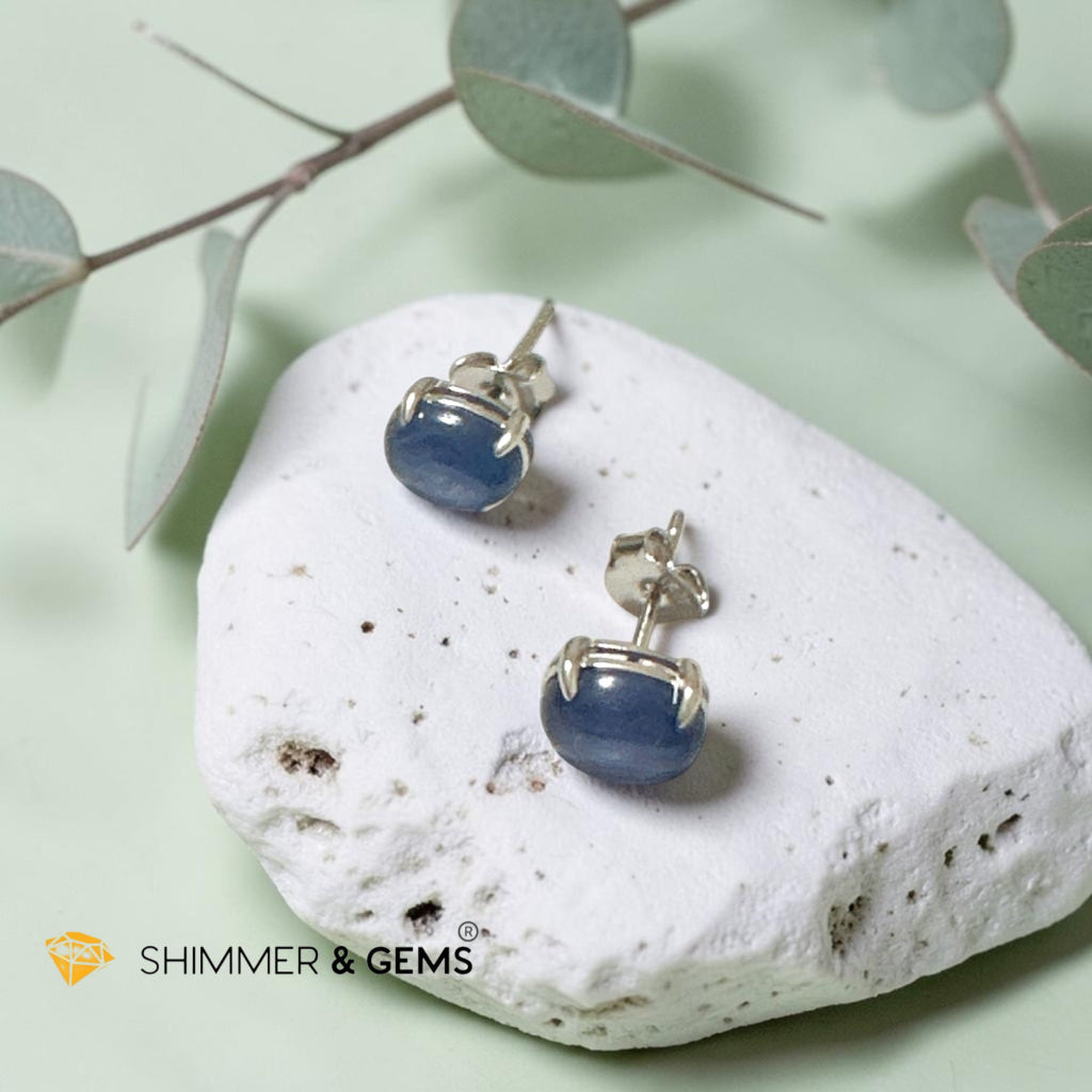 Blue Kyanite 6x8mm Oval 925 Silver Earrings