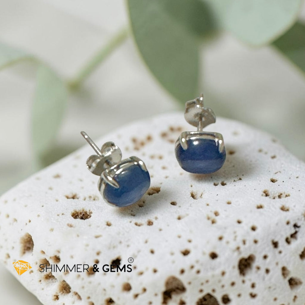 Blue Kyanite 6x8mm Oval 925 Silver Earrings