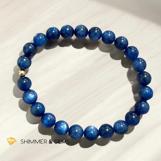 Blue Kyanite 8-8.5mm Bracelet AAA grade with 14k Goldfilled (High Vibes) Encoded & Pre-activated