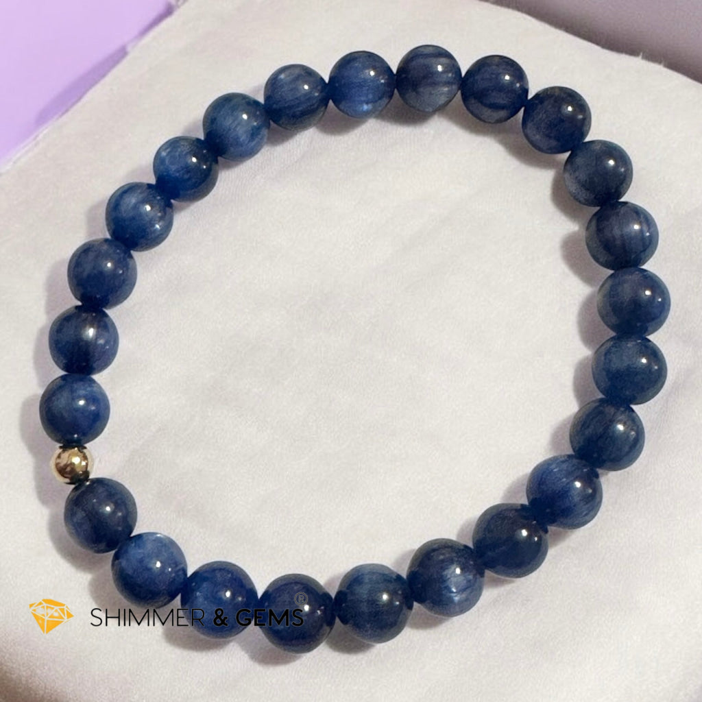 Blue Kyanite 8-8.5mm Bracelet AAA grade with 14k Goldfilled (High Vibes) Encoded & Pre-activated, Premium