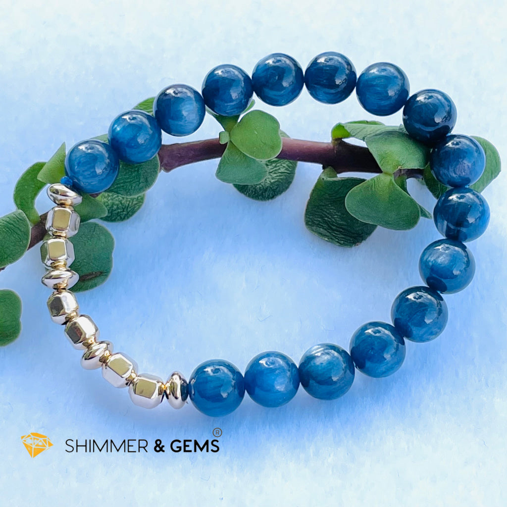 Blue Kyanite 8Mm Bracelet With Faceted 4Mm Gold Filled Beads (High Frequency) 5.5 Bracelets