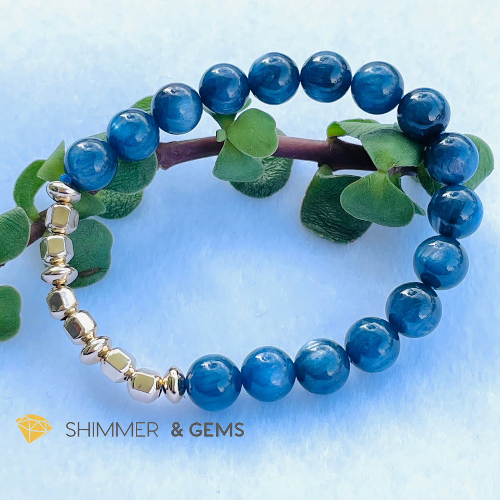 Blue Kyanite 8Mm Bracelet With Faceted 4Mm Gold Filled Beads (High Frequency) 5.5 Bracelets
