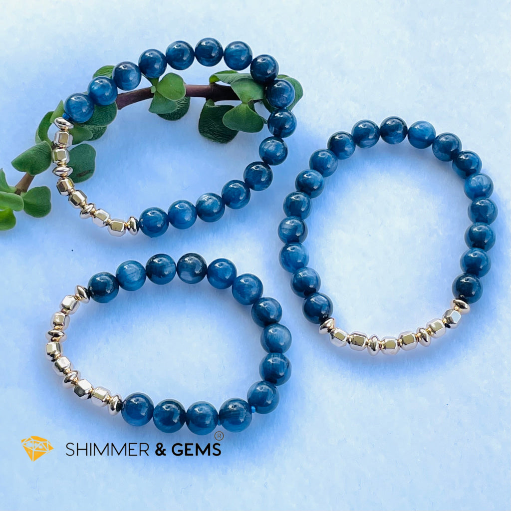 Blue Kyanite 8Mm Bracelet With Faceted 4Mm Gold Filled Beads (High Frequency) Bracelets
