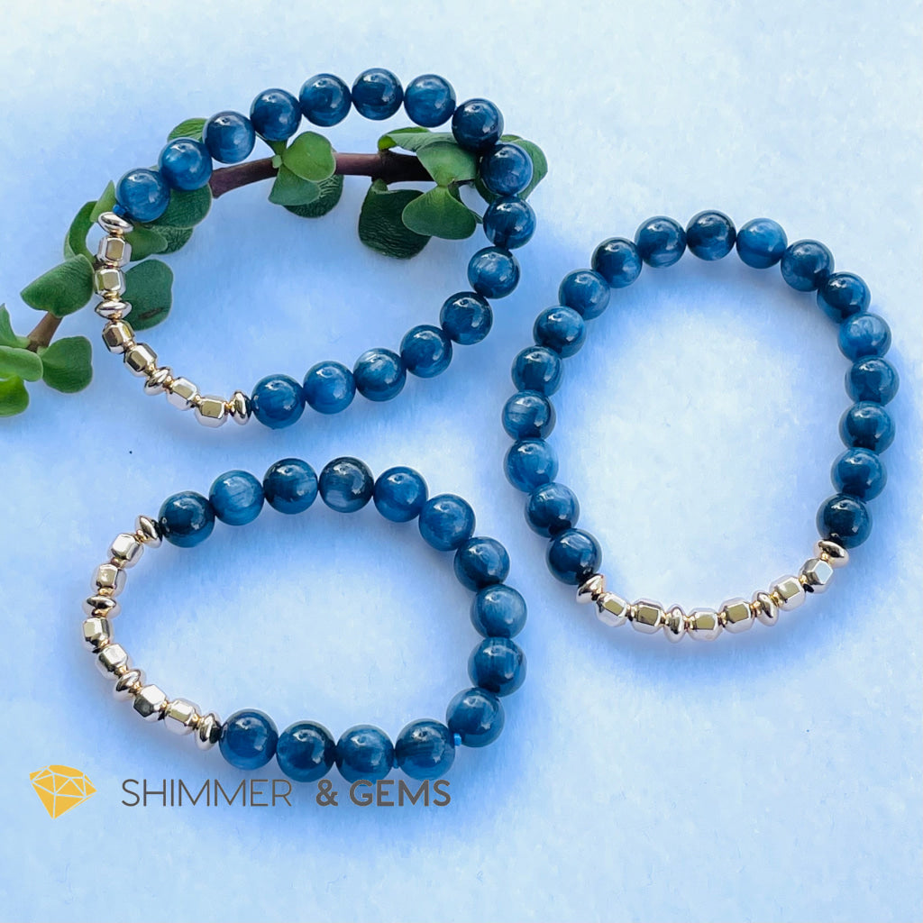 Blue Kyanite 8Mm Bracelet With Faceted 4Mm Gold Filled Beads (High Frequency) Bracelets