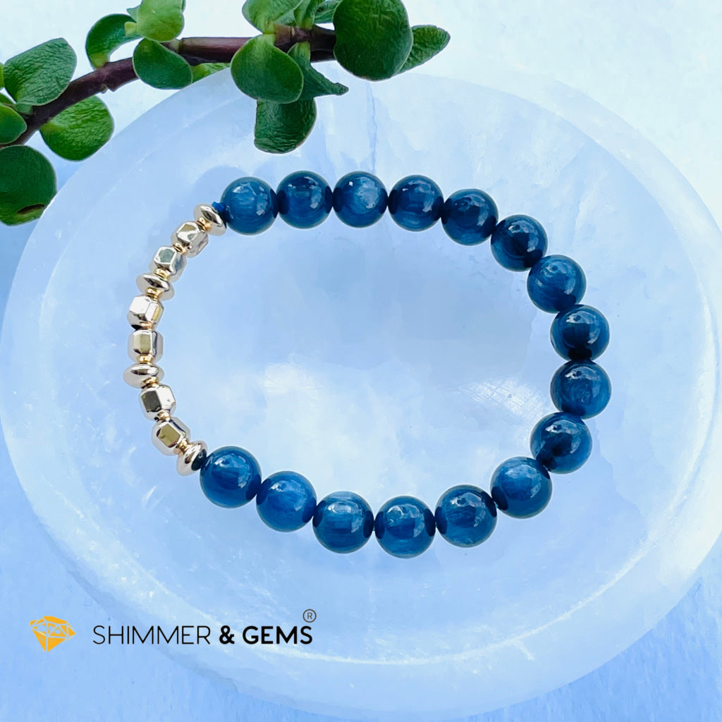 Blue Kyanite 8Mm Bracelet With Faceted 4Mm Gold Filled Beads (High Frequency) Bracelets