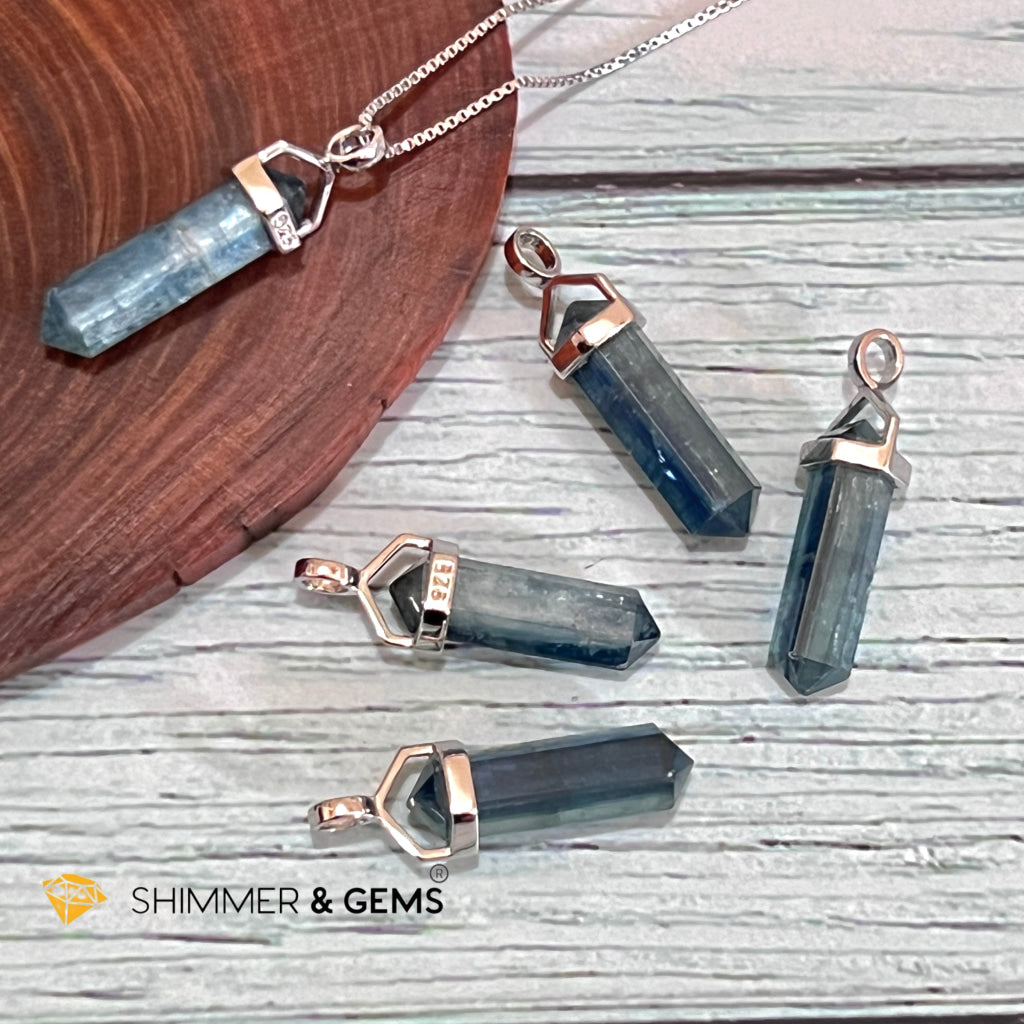 Blue Kyanite Double Pointer Pendant 925 Silver Charms & Pendants