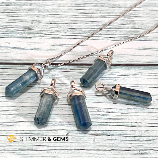 Blue Kyanite Double Pointer Pendant 925 Silver 6X20Mm Only Charms & Pendants