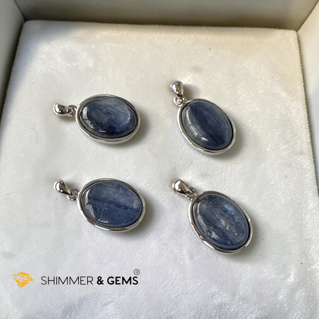 Blue Kyanite Premium Oval Pendant 10x20mm in 925 Silver (High Vibes)