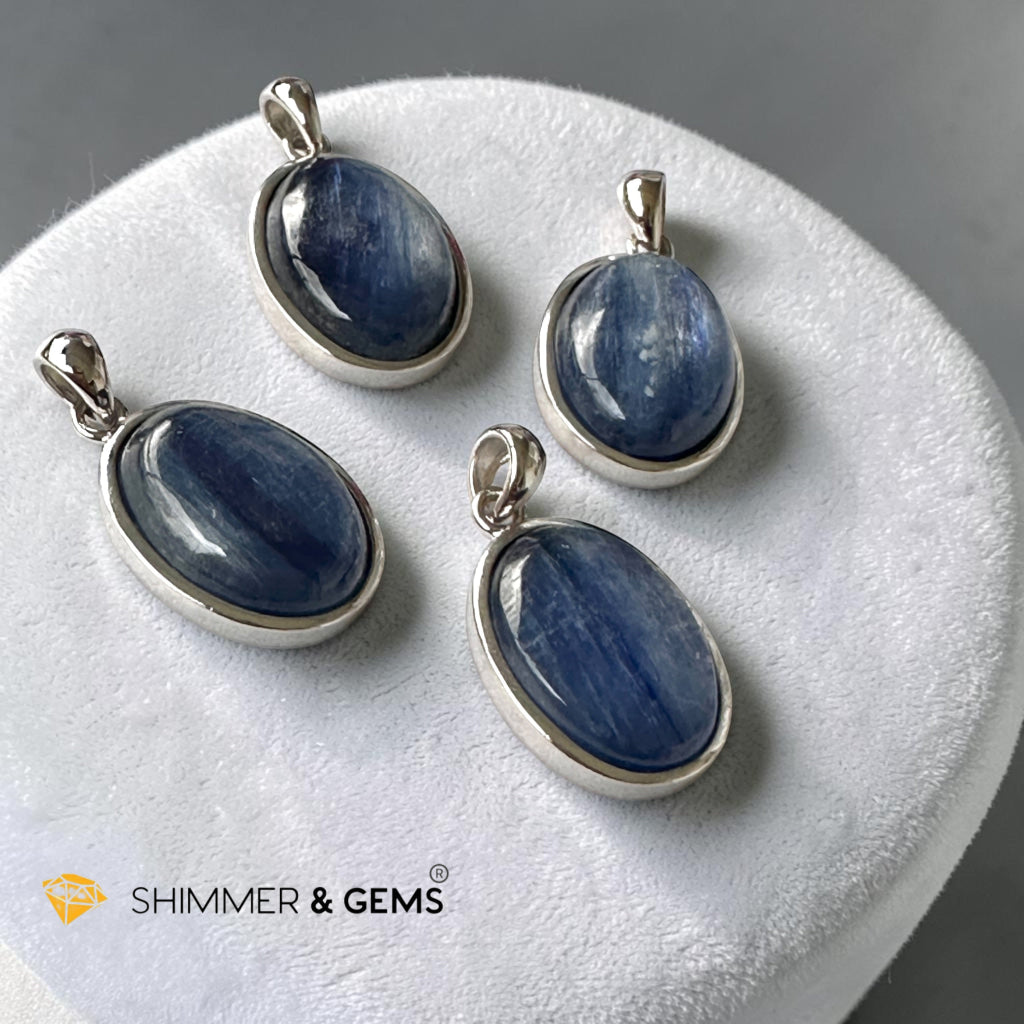 Blue Kyanite Premium Oval Pendant 10x20mm in 925 Silver (High Vibes)