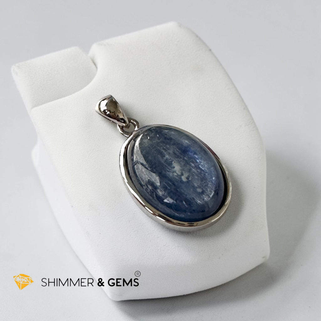 Blue Kyanite Premium Oval Pendant 10x20mm in 925 Silver (High Vibes)
