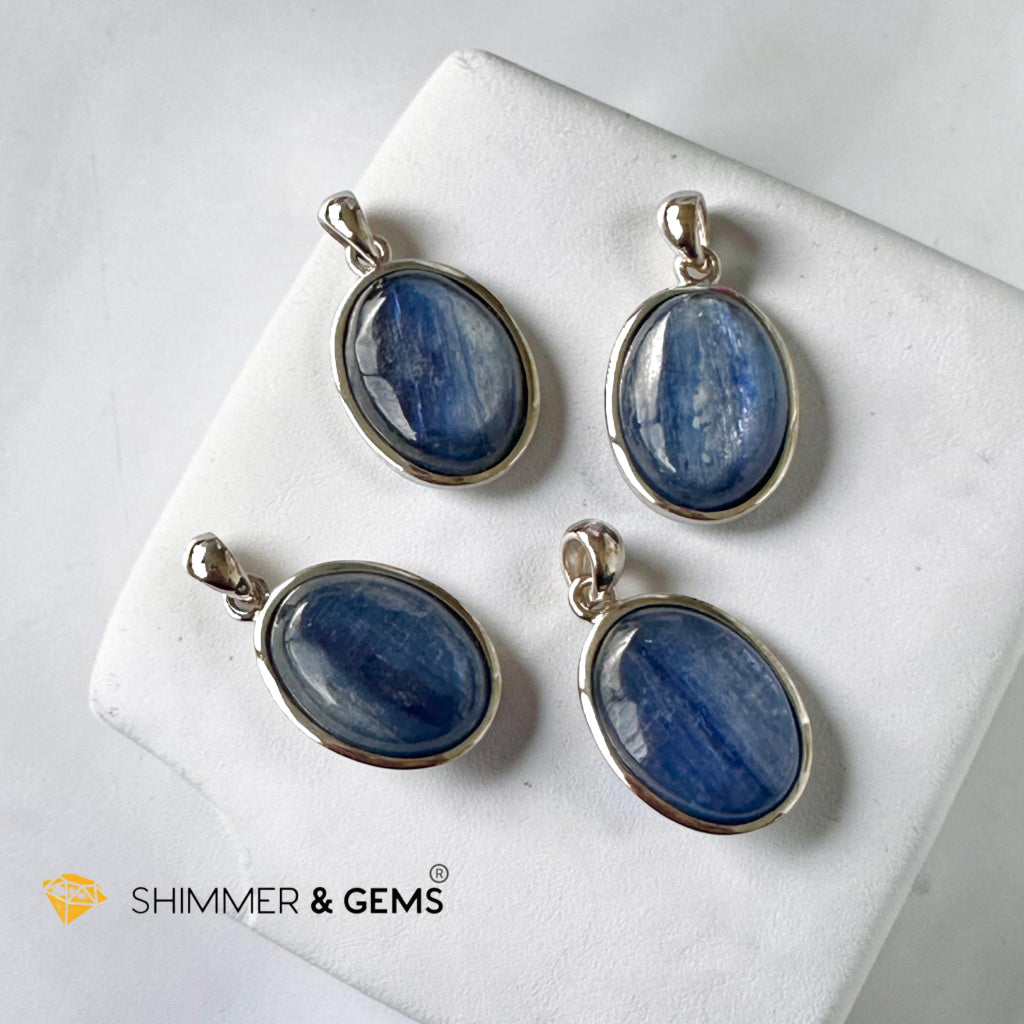Blue Kyanite Premium Oval Pendant 10x20mm in 925 Silver (High Vibes)