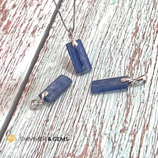 Blue Kyanite Tube Pendant 925 Silver Charms & Pendants