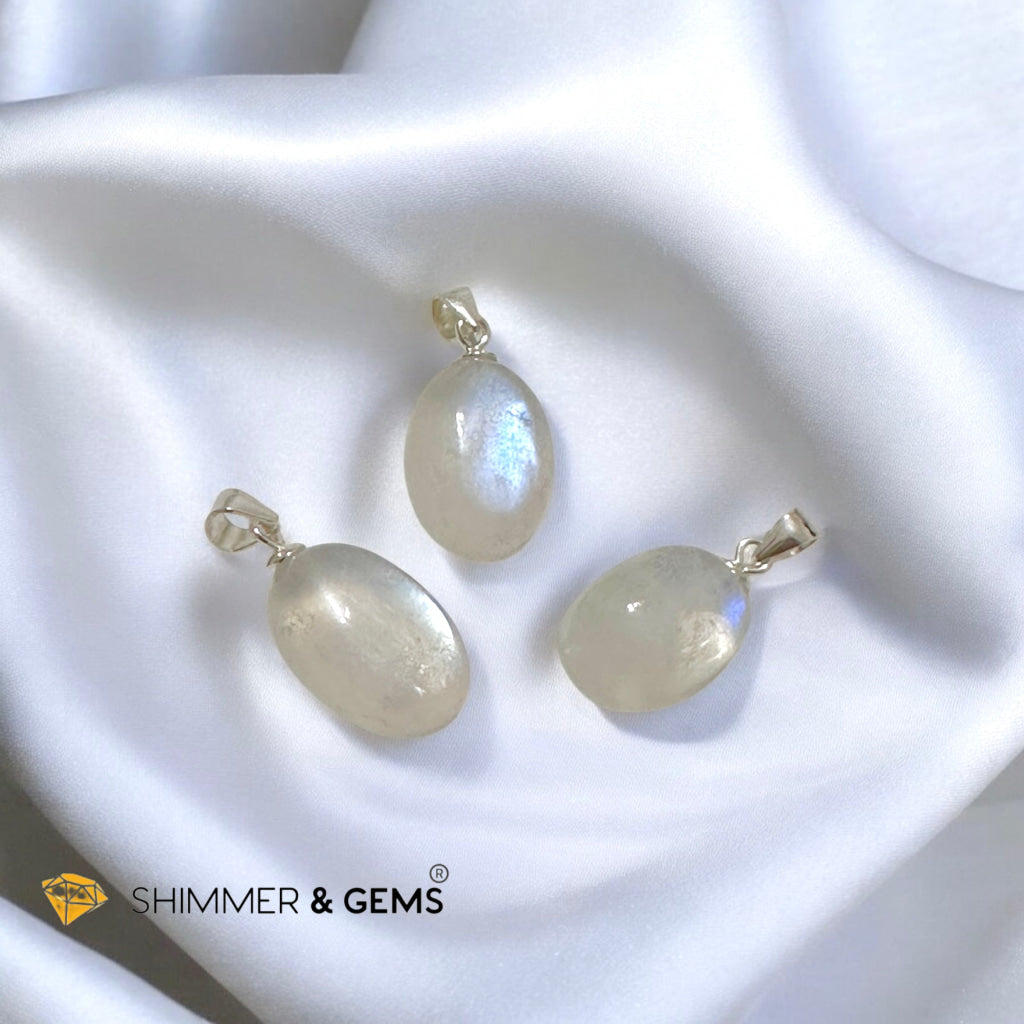 Blue Moonstone Oval Pendant 925 Silver- Magnet for Love