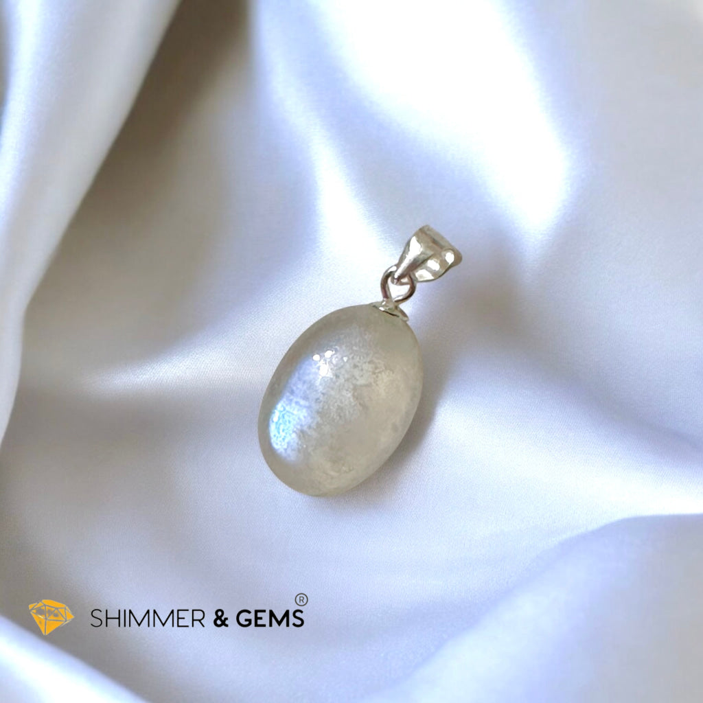 Blue Moonstone Oval Pendant 925 Silver- Magnet for Love