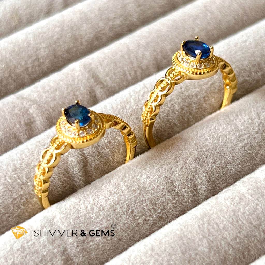 Blue Sapphire 925 Silver Rings With Zircon (Gold Plating) Adjustable Size