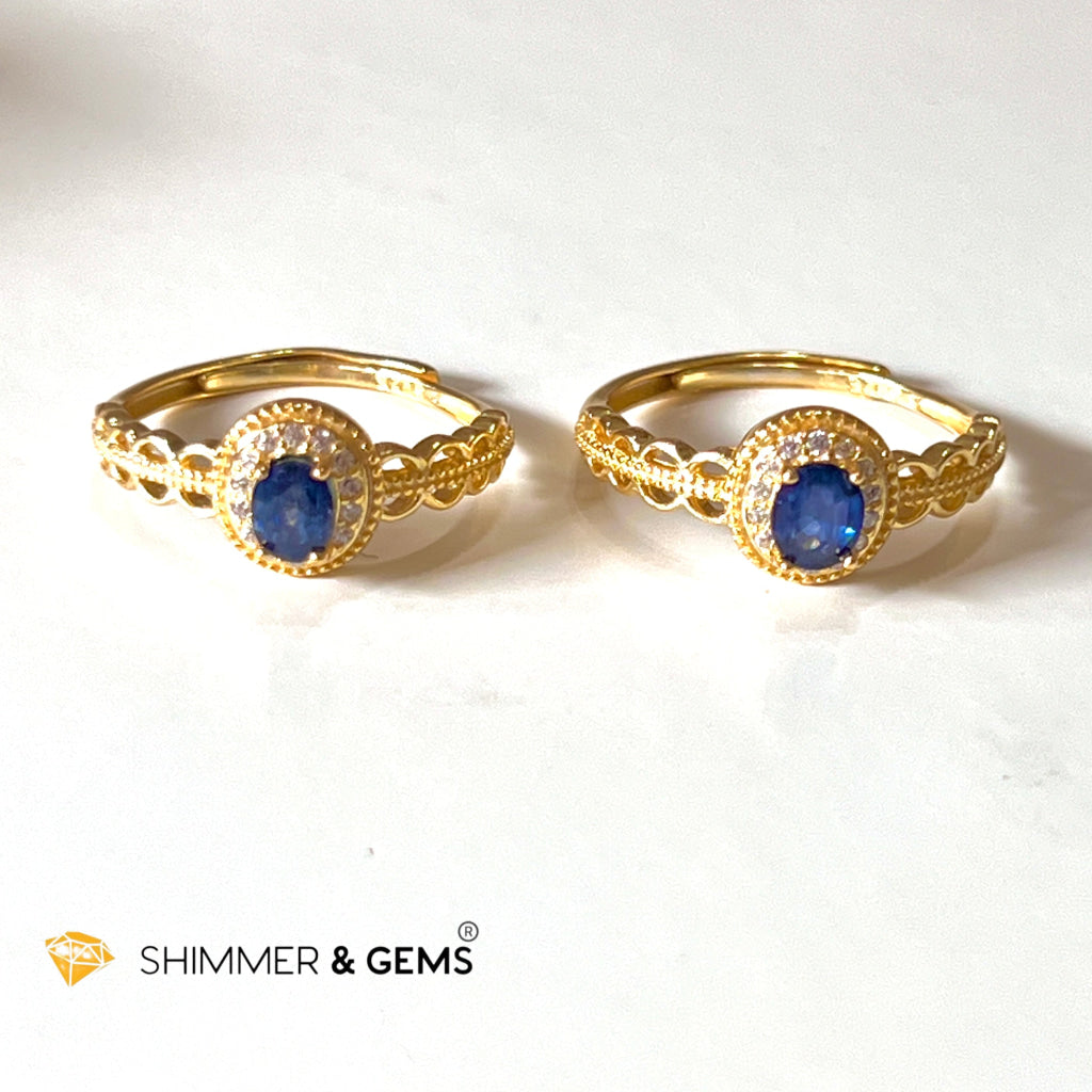 Blue Sapphire 925 Silver Rings With Zircon (Gold Plating) Adjustable Size