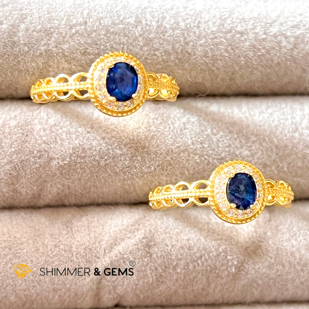 Blue Sapphire 925 Silver Rings With Zircon (Gold Plating) Adjustable Size