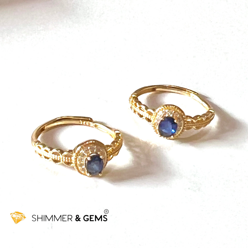 Blue Sapphire 925 Silver Rings With Zircon (Gold Plating) Adjustable Size