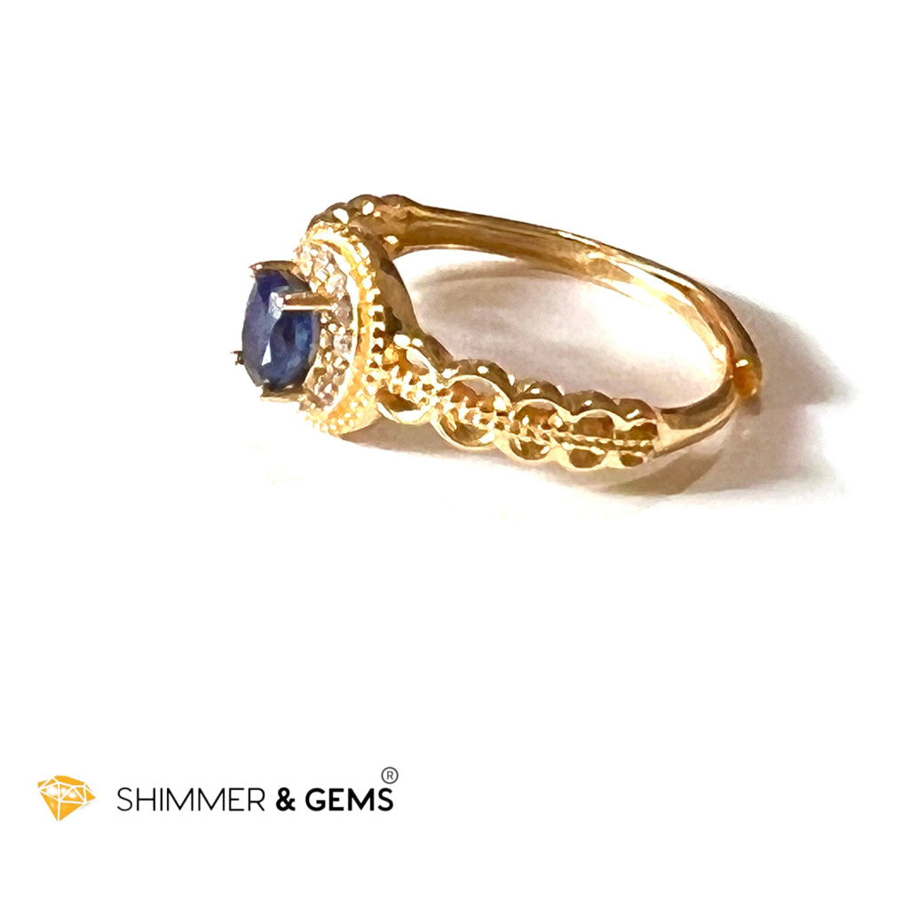 Blue Sapphire 925 Silver Rings With Zircon (Gold Plating) Adjustable Size