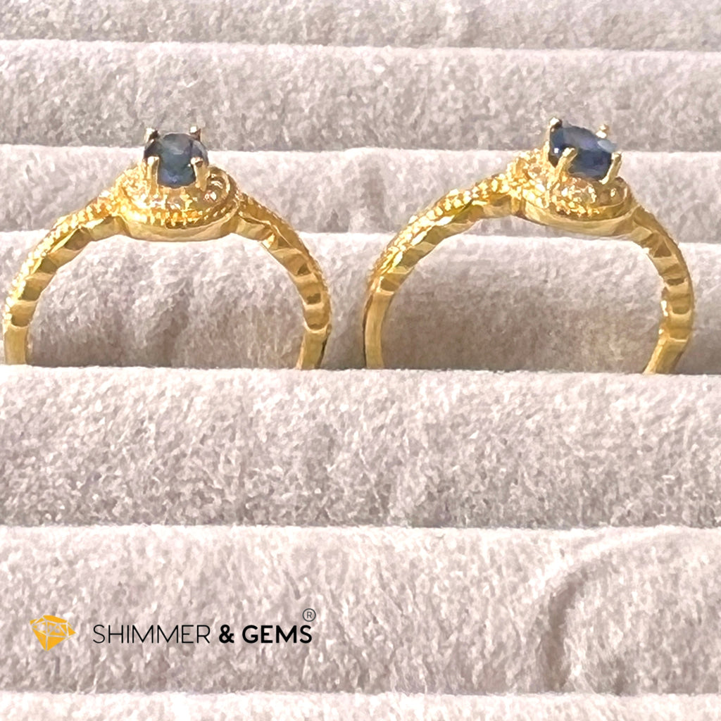 Blue Sapphire 925 Silver Rings With Zircon (Gold Plating) Adjustable Size