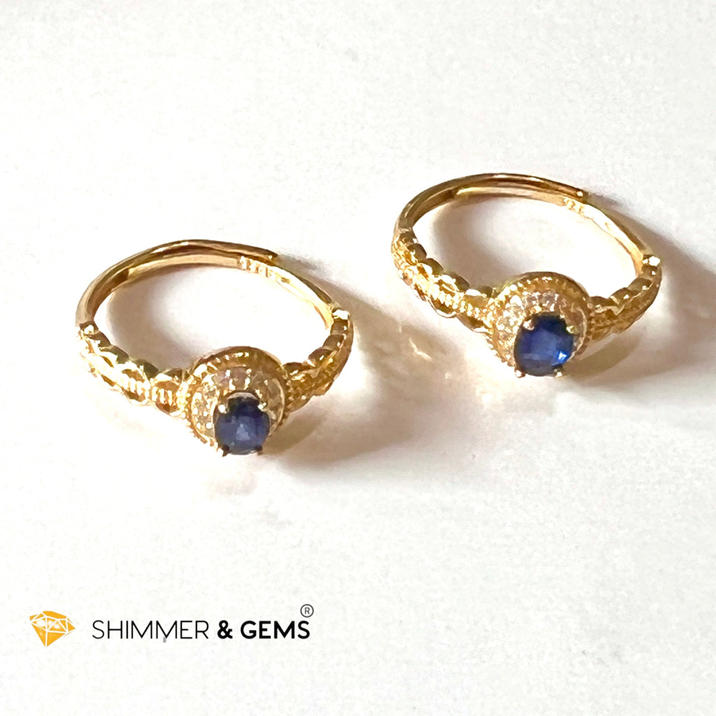 Blue Sapphire 925 Silver Rings With Zircon (Gold Plating) Adjustable Size