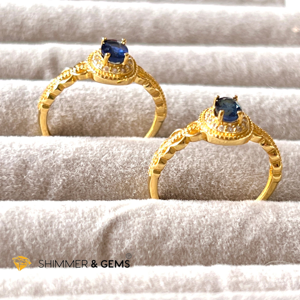 Blue Sapphire 925 Silver Rings With Zircon (Gold Plating) Adjustable Size