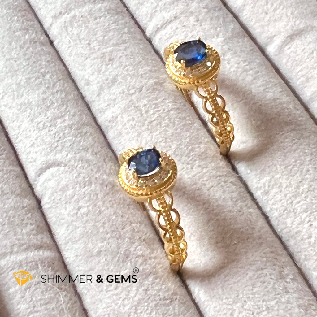 Blue Sapphire 925 Silver Rings With Zircon (Gold Plating) Adjustable Size