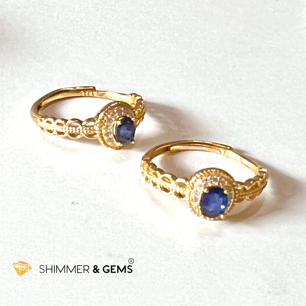 Blue Sapphire 925 Silver Rings With Zircon (Gold Plating) Adjustable Size