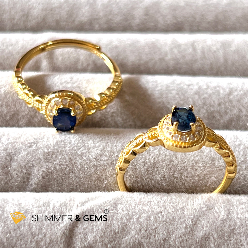 Blue Sapphire 925 Silver Rings With Zircon (Gold Plating) Adjustable Size