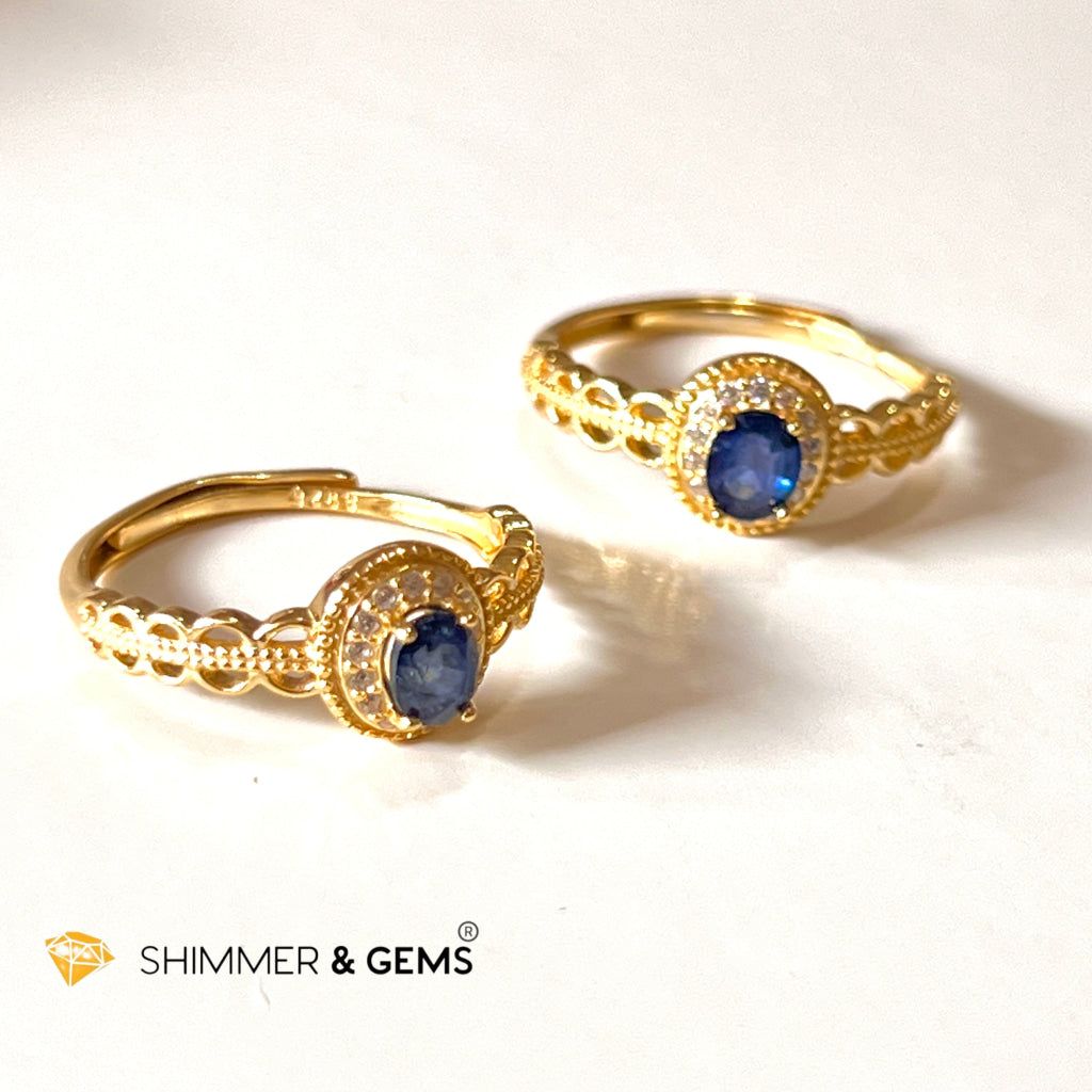 Blue Sapphire 925 Silver Rings With Zircon (Gold Plating) Adjustable Size