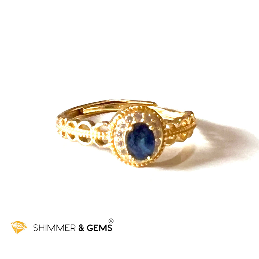 Blue Sapphire 925 Silver Rings With Zircon (Gold Plating) Adjustable Size