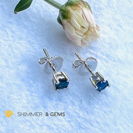 Blue Sapphire 4Mm Blooming Flower Earrings (Fame & Wealth) 925 Silver Aaa Grade Charms Pendants