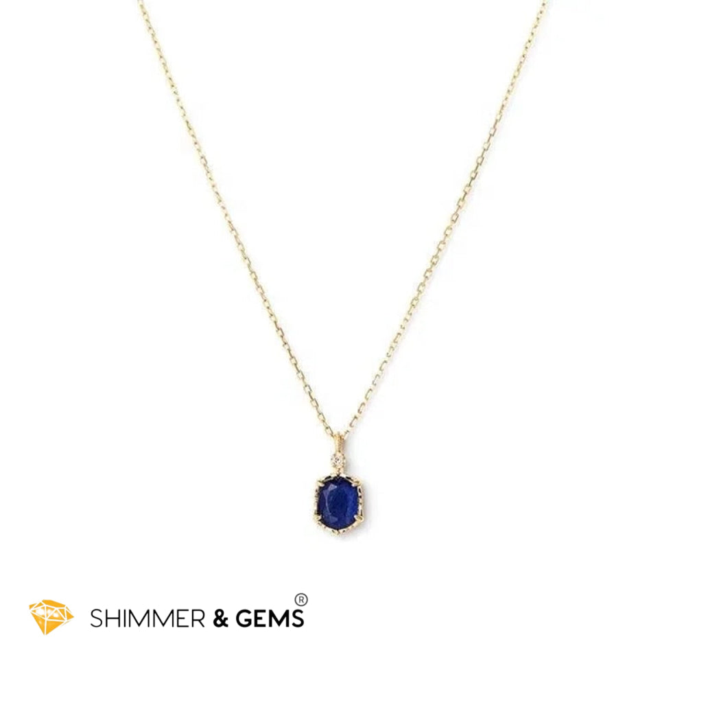 Blue Sapphire 6 carats Pendant with 925 Silver Gold Plated Chain 6mm