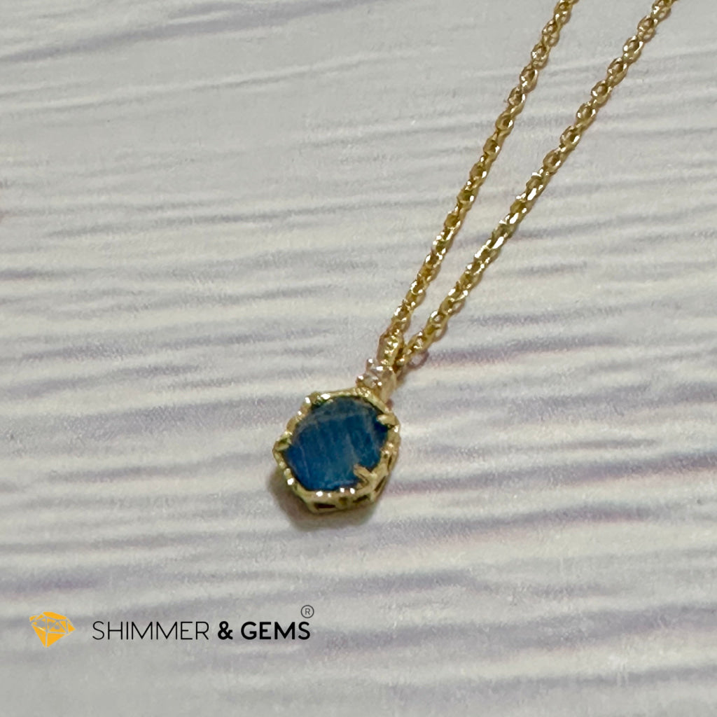 Blue Sapphire 6 carats Pendant with 925 Silver Gold Plated Chain 6mm