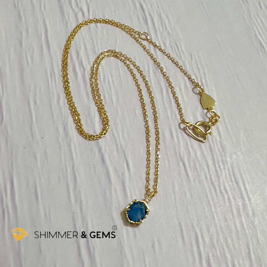 Blue Sapphire 6 carats Pendant with 925 Silver Gold Plated Chain 6mm