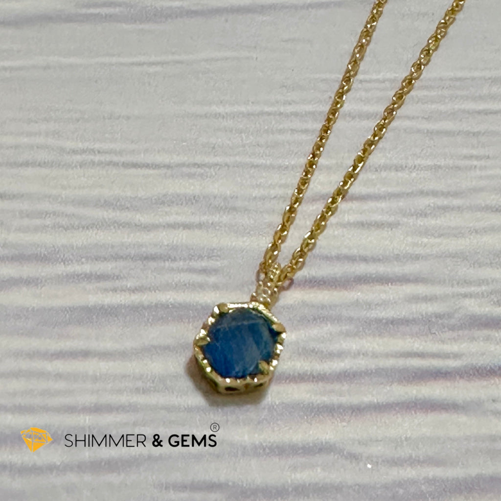 Blue Sapphire 6 carats Pendant with 925 Silver Gold Plated Chain 6mm