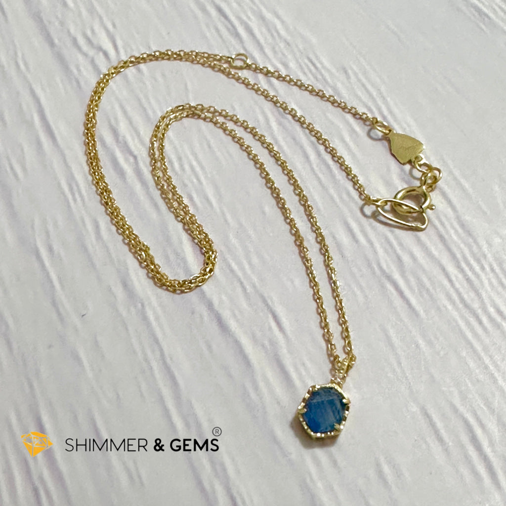 Blue Sapphire 6 carats Pendant with 925 Silver Gold Plated Chain 6mm