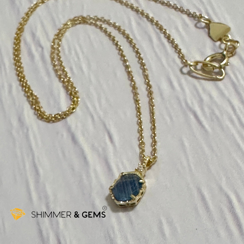 Blue Sapphire 6 carats Pendant with 925 Silver Gold Plated Chain 6mm